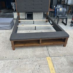 Solid Wood queen size Bed in Brown with Storage in Footboard