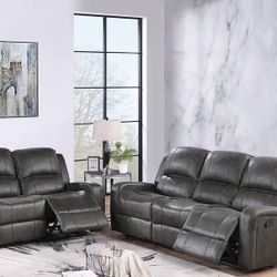 Brand New Plush Charcoal Grey Recliner Sofa Loveseat Set 