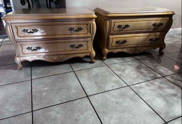 Pair Of Vintage Nightstands With Marble Top- 39”Lx20”Wx23.5”H