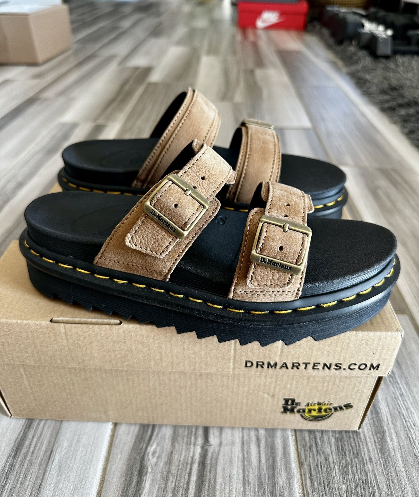 Women's Dr. Martens Myles Tumbled Nubuck Leather Buckles Slide Sandals - Size 7