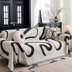 MYSKY HOME Boho Couch Cover Super Soft Couch Covers for 2-3 Cushion Couch Sofa, Modern Black Jacquard Sofa Slipcover Loveseat Futon Cover, Couch Cover