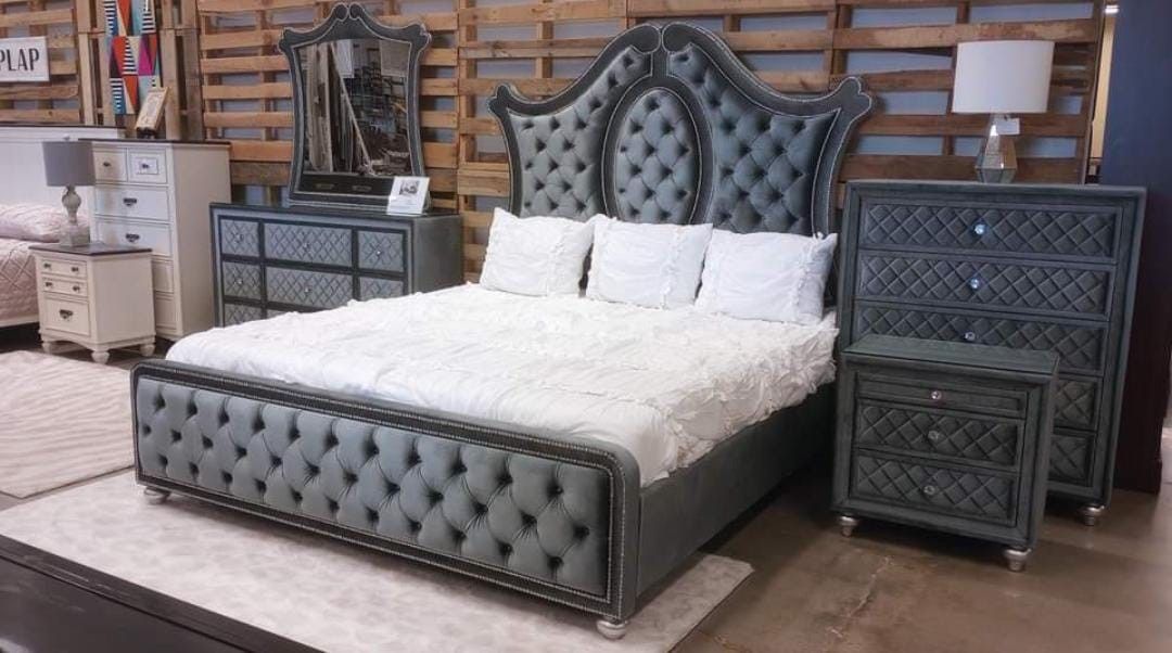 Upholstered  Bedroom Set Queen or King Bed Dresser Nightstand and mirror Chest Options 
