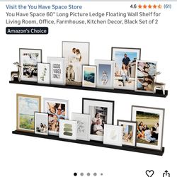 2 60” BLACK FLOATING SHELVES