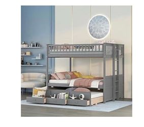 Used full over full bunk bed with twin trundle and three drawers mattresses included
