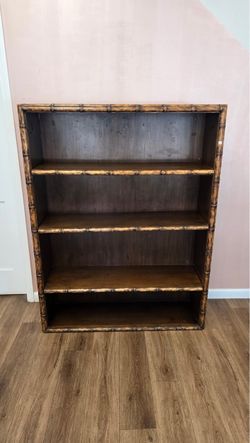 Tortoise bamboo and rattan open bookcase