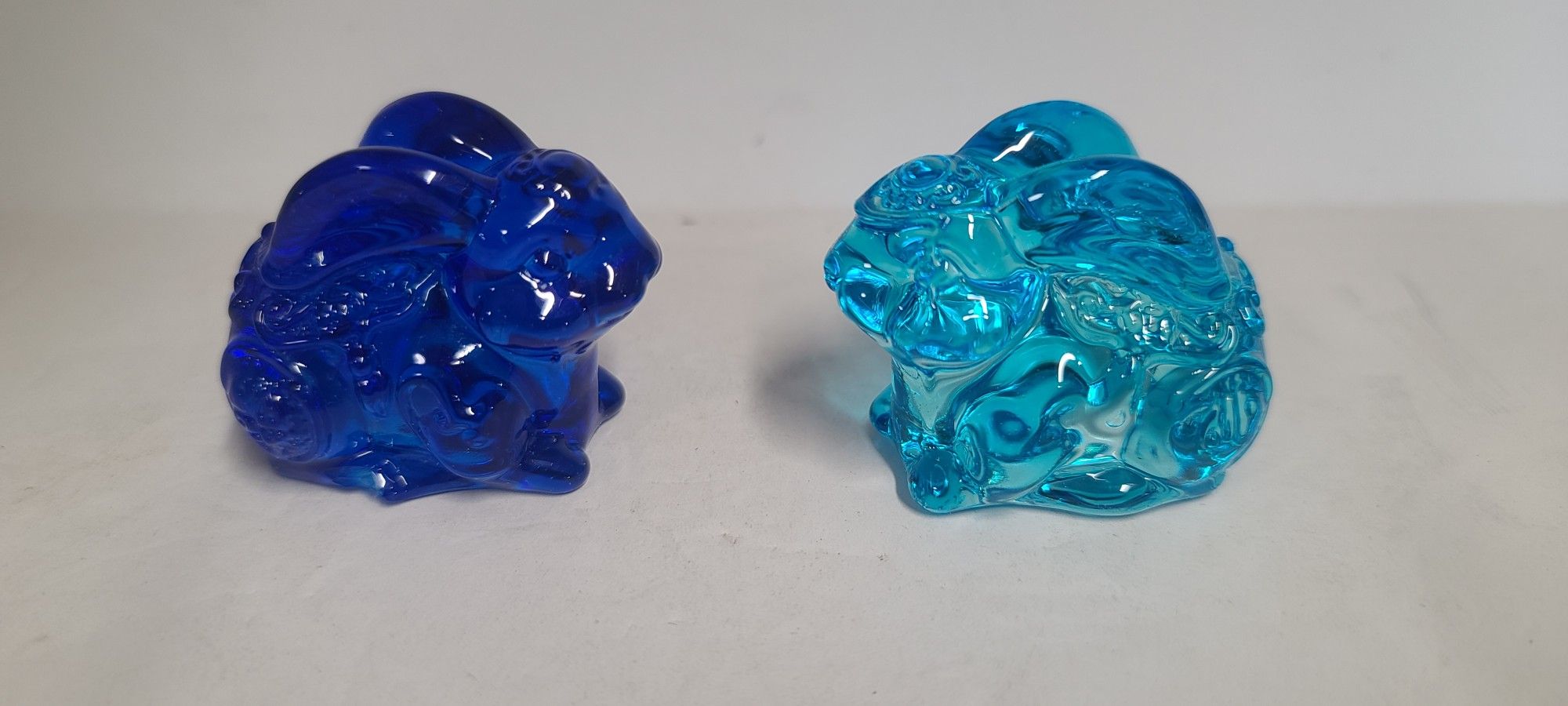 2 Beautiful Blue Glass Rabbit Figurines For $10