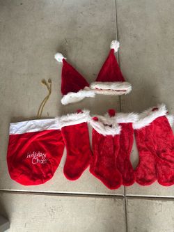 Christmas Stockings, Santa Hats, and Gift Bag Set