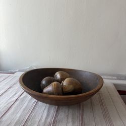 Mid-Century Wooden Bowl With Fruits