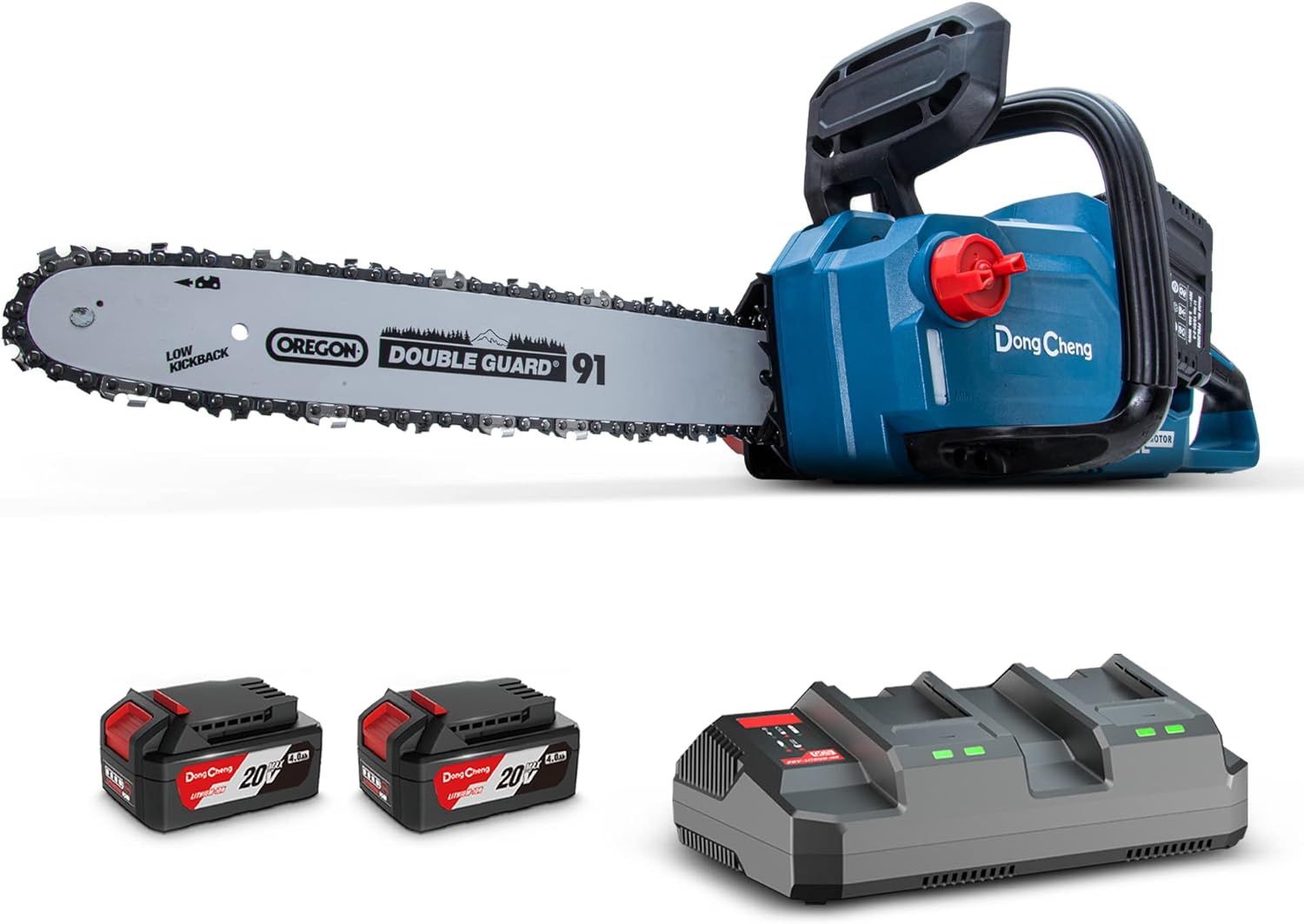 40V Cordless Chainsaw - 16 Inch Bar, Tool-Free Chain Tension, Instant-Stop Brake, Auto Oiler - Includes 2 x 4.0Ah Batteries & Fast Charger, NIB