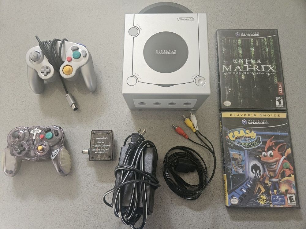Platinum Silver Nintendo GameCube Console, Accessories, & Two Games