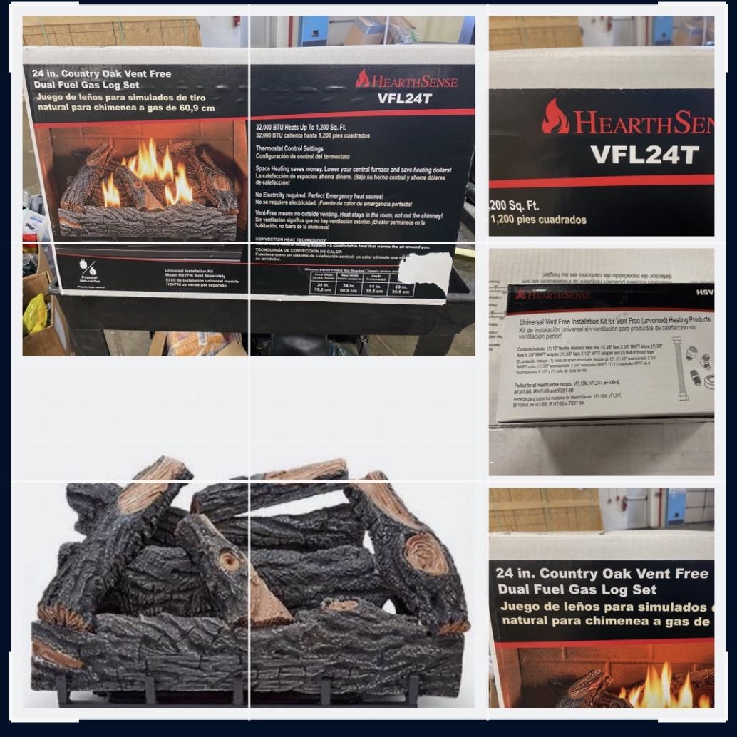 HearthSense VFL24T 24” Country Oak Vent Free Gas Log Set for Sale in  Addison, IL - OfferUp