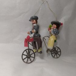 Vintage 1978 Kurt Adler Bicycle Built For Two Tandem Bike Christmas Ornament Couple With Baby