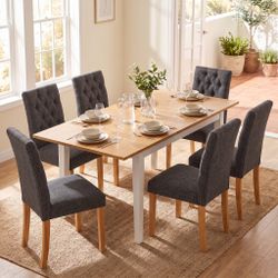Homy Casa THOMMY+LUCETTA BLACK 7PC Dining Set with Extendable Table and 6 Upholstered Chairs Open Box