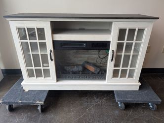 Two-Tone Farmhouse Electric Fireplace Media Console TV Stand with USB Ports