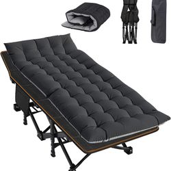 Folding Camping Cot Double Layer Oxford Sleeping Cots with Mattress, Carry Bag
