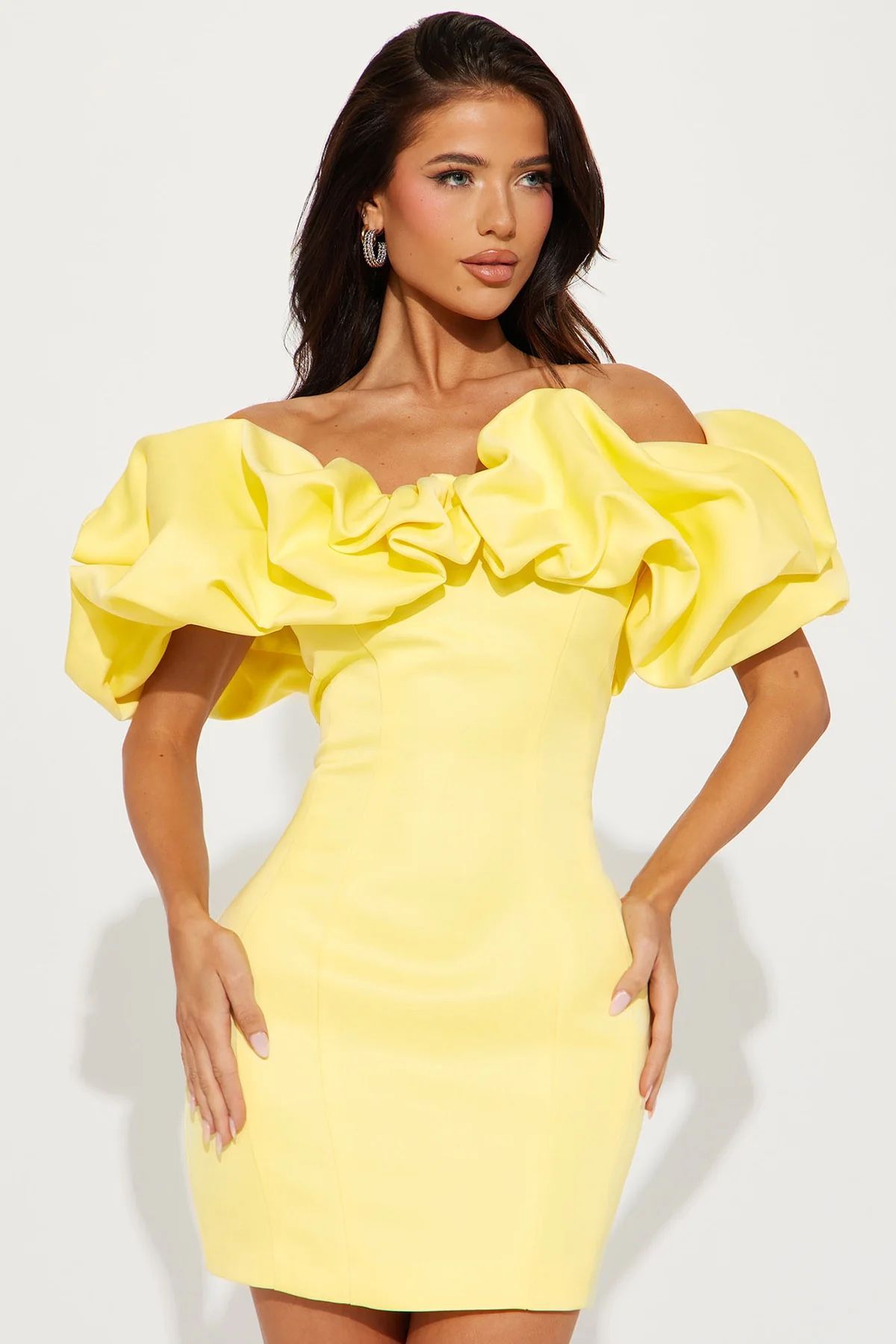 Fashion Nova Yellow Pastel Mini Ruffle dress / Vestido