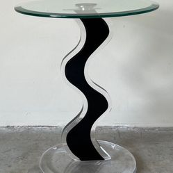 90s Muniz Acrylic Wave Table – Glass Top Vintage Decor