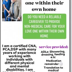 CAREGIVER FOR YOUR LOVED ONE WITH IN THEIR OWN HOME