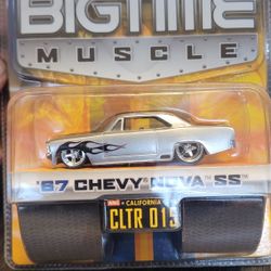 Jada DUB CITY BIGTIME Muscle 67 1967 Chevy Nova SS Silver w/ Flames DieCast F4