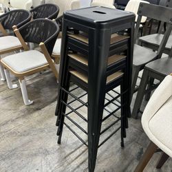 Indoor-Outdoor 30" Modern Tolix Style Metal Backless Light Weight Bar Stools with Square Seat, set of 4