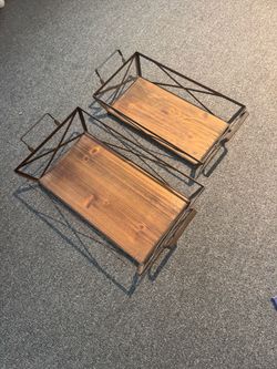 Set of 2 Wood and Metal Decorative Trays
