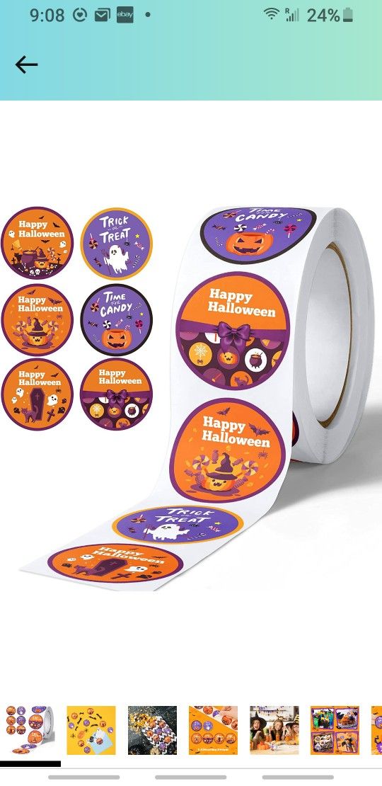 500PCS 1.5" Large Self-Adhesive Halloween Round Sticker Label Roll, 6 Assorted Character Designs Kids Trick or Treat Novelty Supplies Goodie Bag Gift 