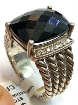 David Yurman Size 8 Onyx & Diamond 925 Silver Wheaton Ring