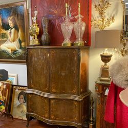 Vintage 1940’s Inlaid French Style Armoire Bar Cabinet Bookcase Breakfront **^^**