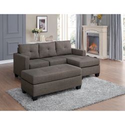 Phelps Brownish Gray Reversible Sofa Chaise / couch /Living room set ( Sofa Chaise and Ottoman $799