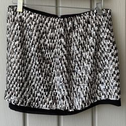 Diane Von Furstenberg Side Zip Sequin Mini Skirt Black White Silver
