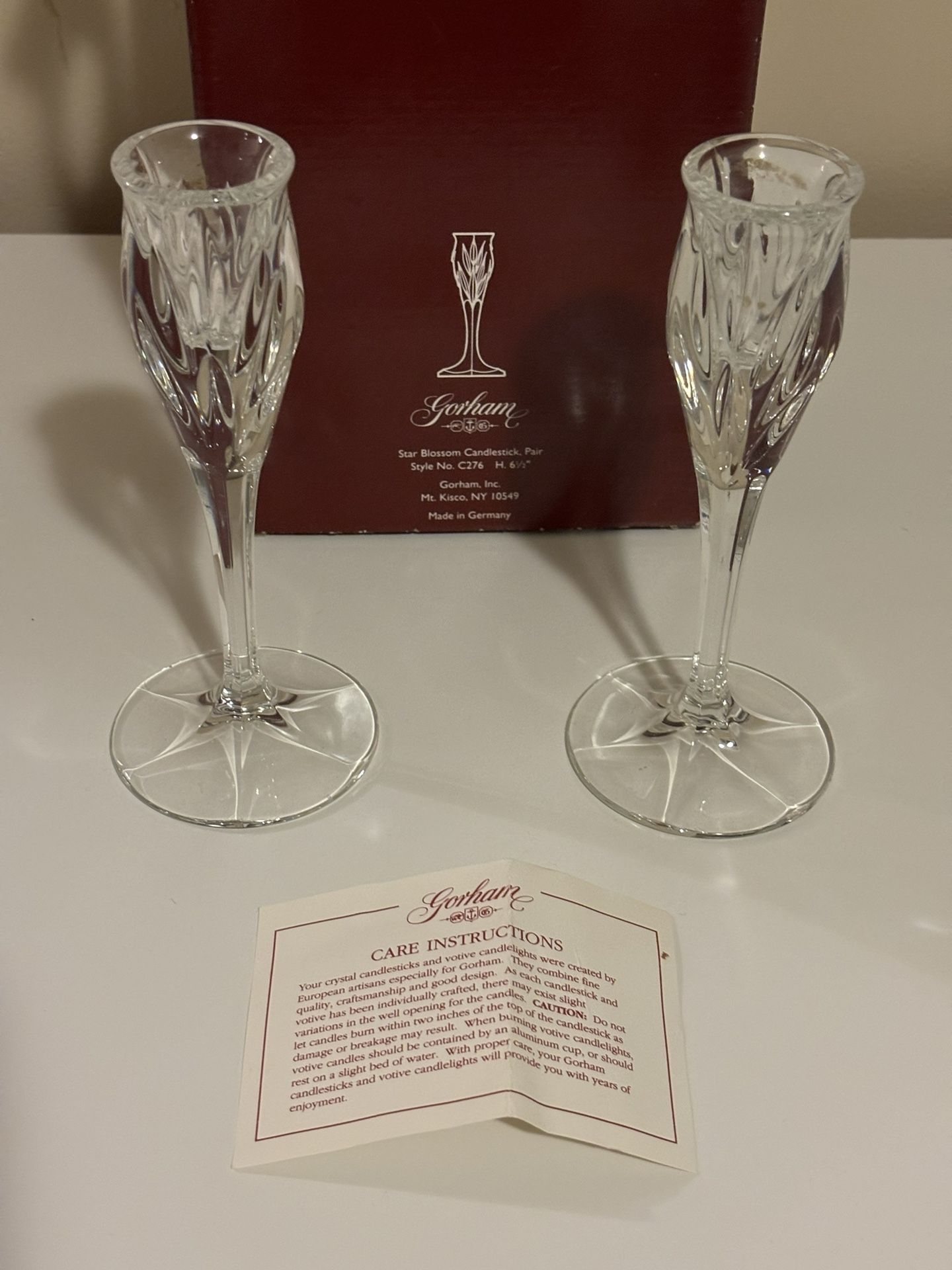 New Gorham Crystal Star Blossom Candlestick Holders