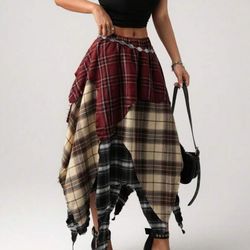 Asymmetric eclectic hem plaid low waist skirt renfair cosplay size L