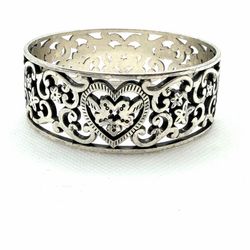 Brighton Retired Wide Pierced Heart Scroll Bangle Bracelet Silver Plated