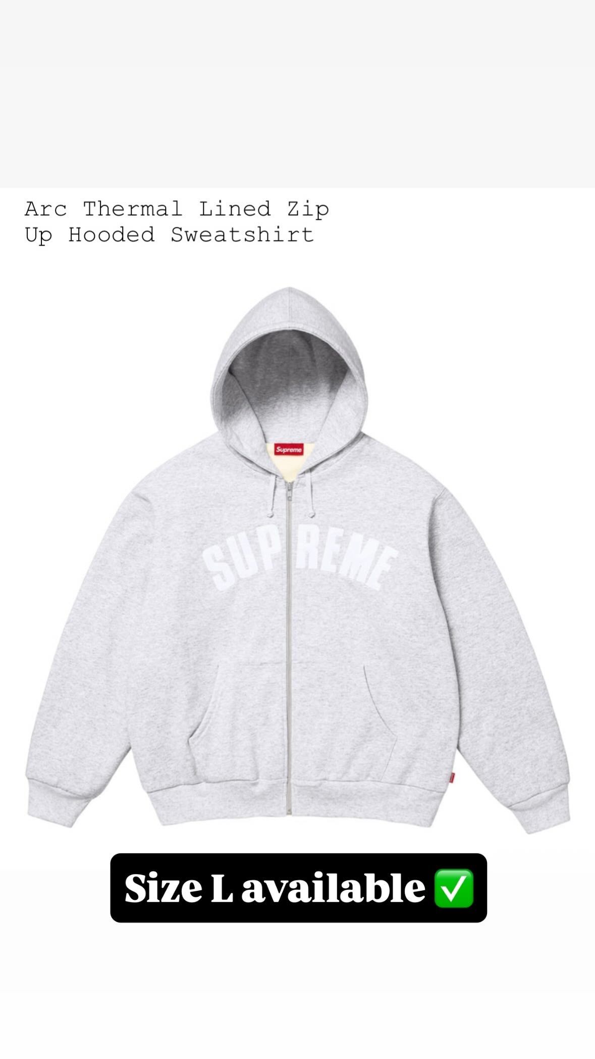 Size L Arc Thermal Lined Zip Up Hooded Sweatshirt Ash Grey