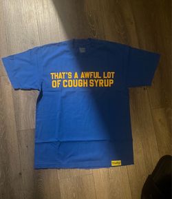 Blue That's A Awful Lot Of Cough Syrup tee with yellow text, size M #coughsyrup #graphic