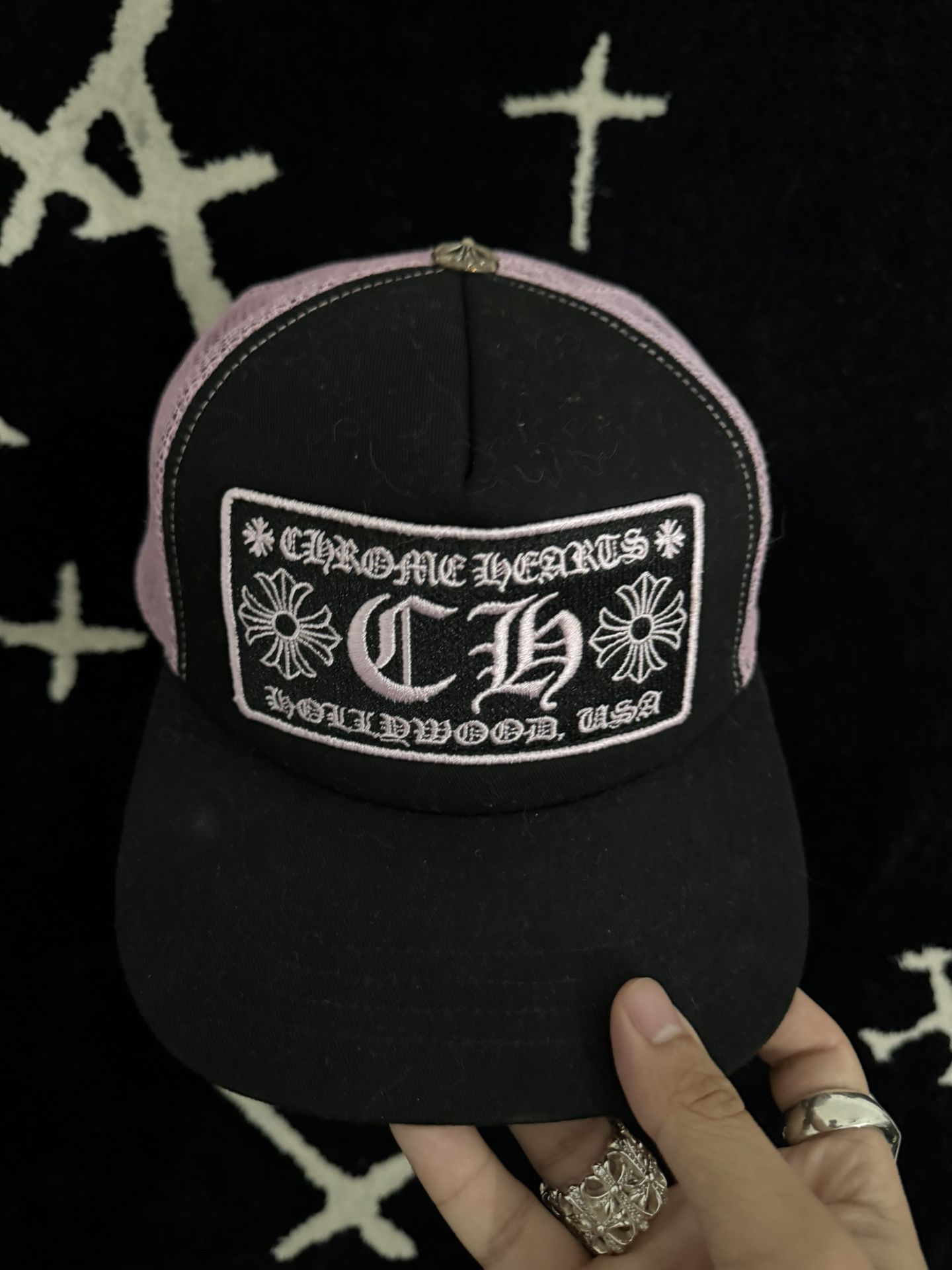 Chrome Hearts Pink and Black Trucker Hat