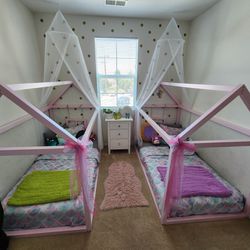 Pink Twin Size Floor Beds With Window