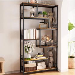 Rustic Brown Bookshelf with Metal Frame