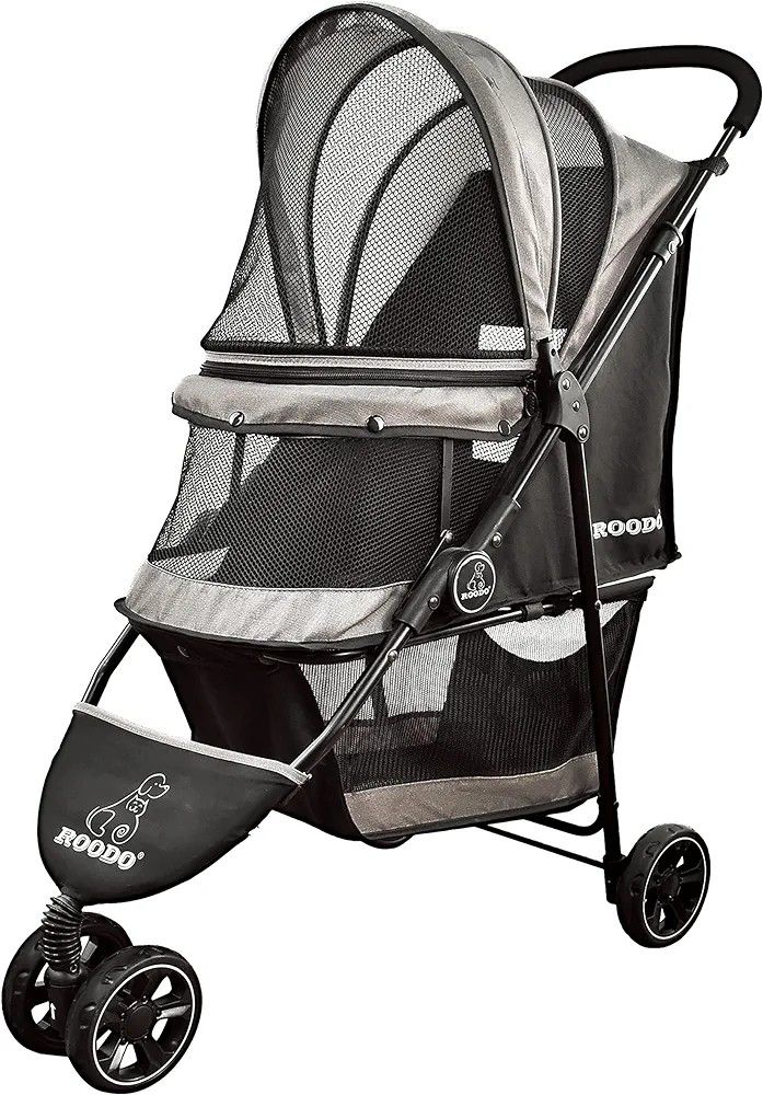 ROODO Escort 3Wheel Dog Stroller Cat Stroller Pet Stroller for Small Dogs and Cats,with Removable Liner Storage Basket and Cup Holder