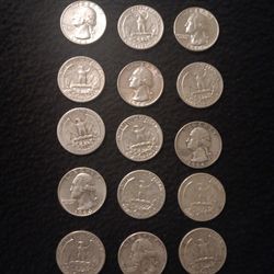 15 Washington 90% Silver Quarters 