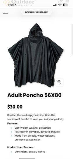 Outdoors products Adult Poncho 56X80