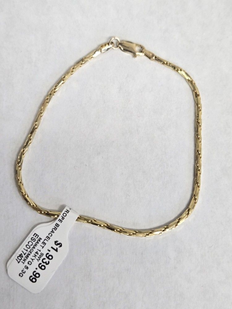 14kt Gold Rope Bracelet 8"