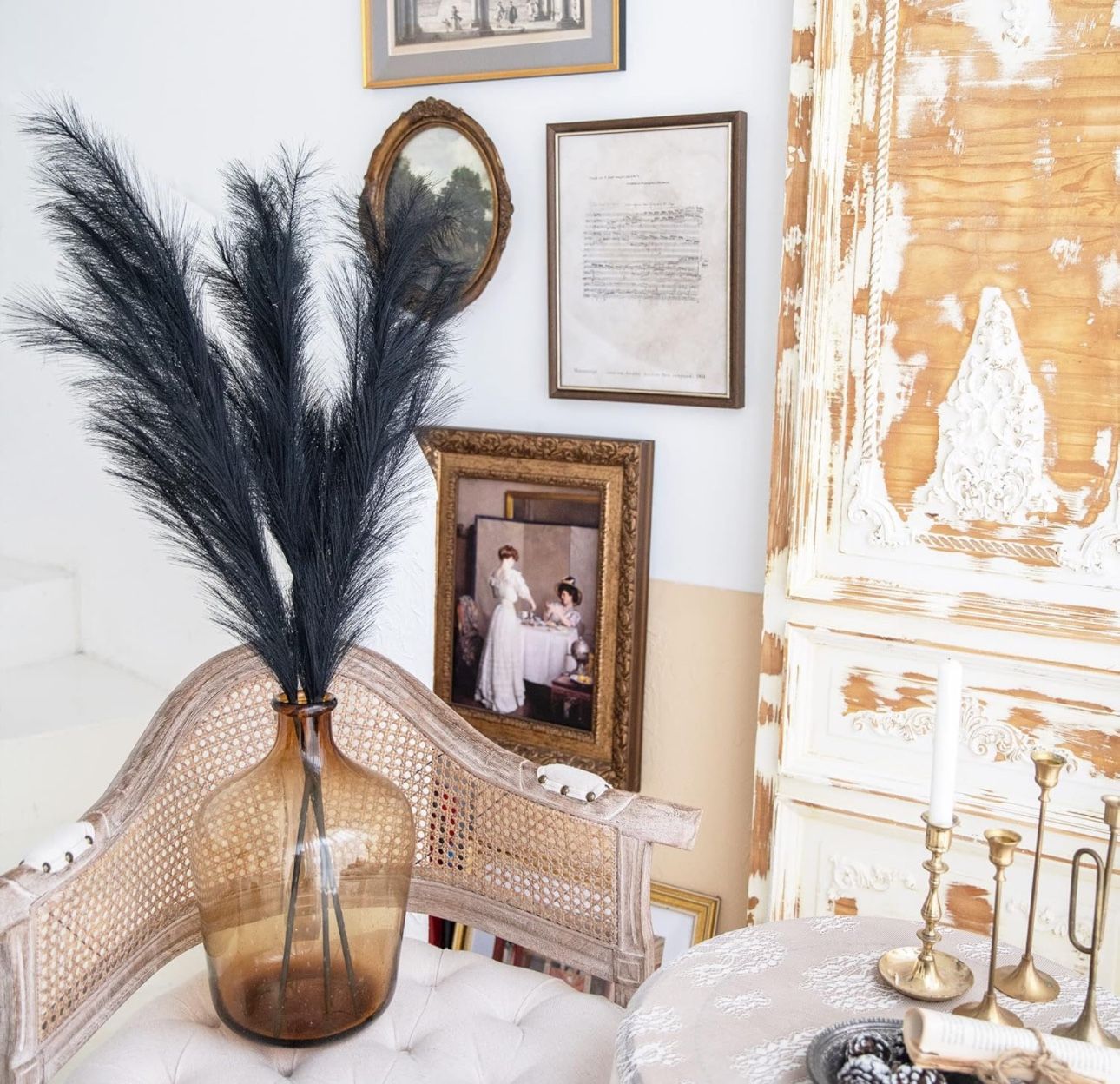 Black Faux Pampas Grass Decor  3.75ft - 45” - 3 Piece