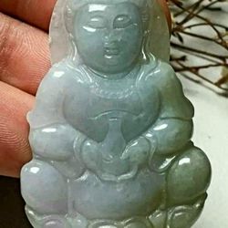 Burmese icy type A jadeite jade pendant lucky Peaceful Kwanyin. Certified.