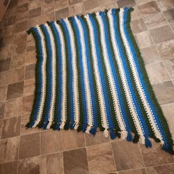 Handmade Crochet Afghan Blanket with Fringe