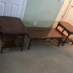 3 Pc. Beals Of Maine Heavy HardRock Maple Coffee Table And 2  Large End Tables.