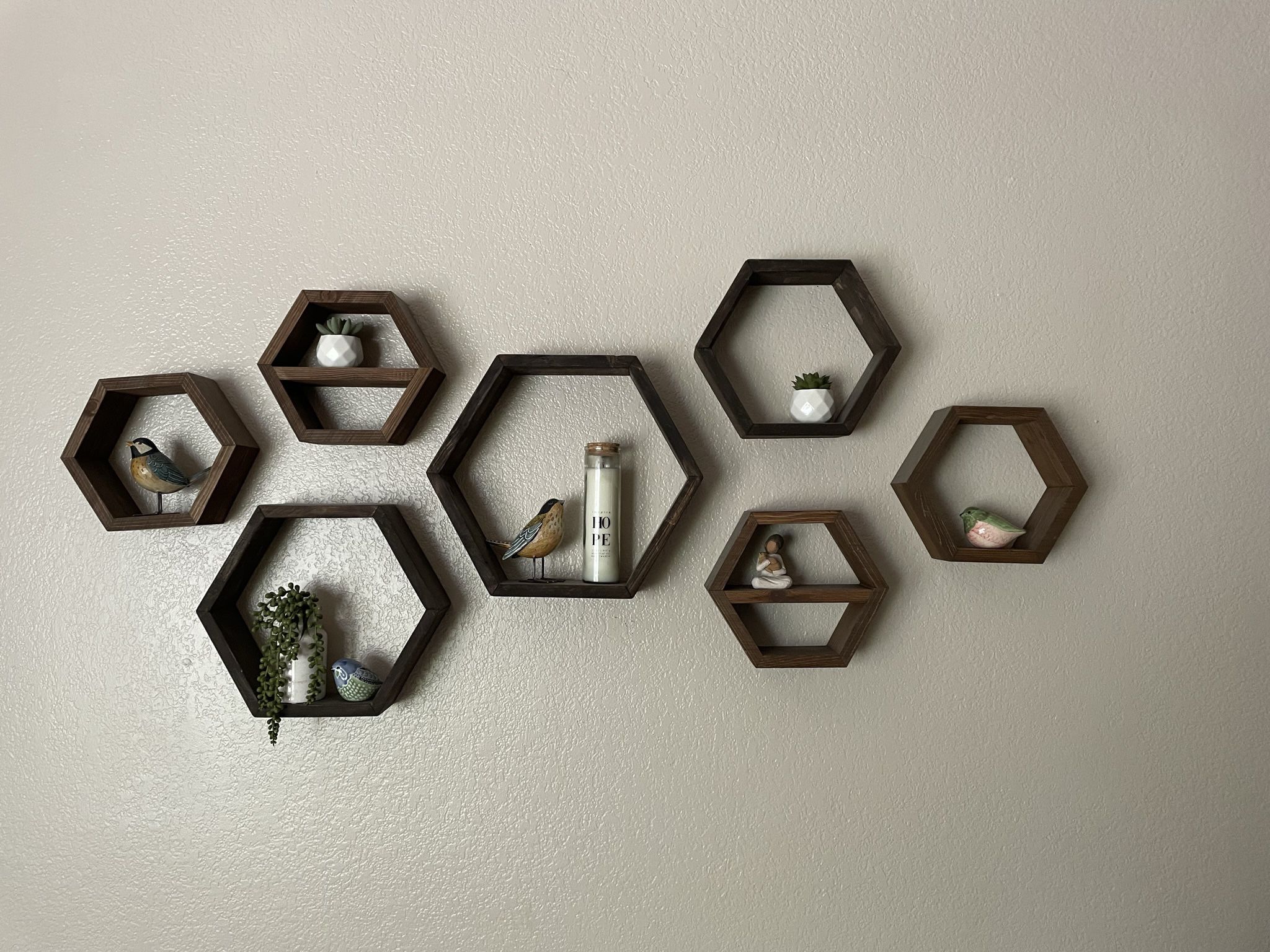 9 Hexagon Wood Wall Shelves 