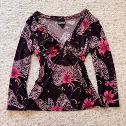 Y2K Baranda pink floral and leopard print long sleeve top