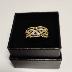 Size 7 .925 Sterling Silver w/ Gold Plated Overlay Natural Diamond Knot Ring