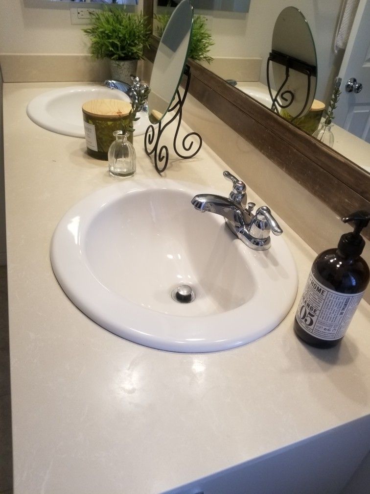 Quartz Top, Backsplash, 2 Sinks, and 2 Faucets